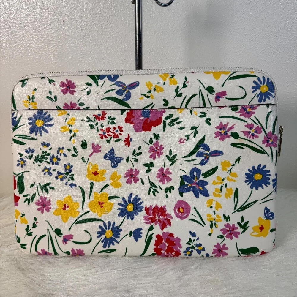 kate spade White Floral Laptop Sleeve with Multicolor Flowers